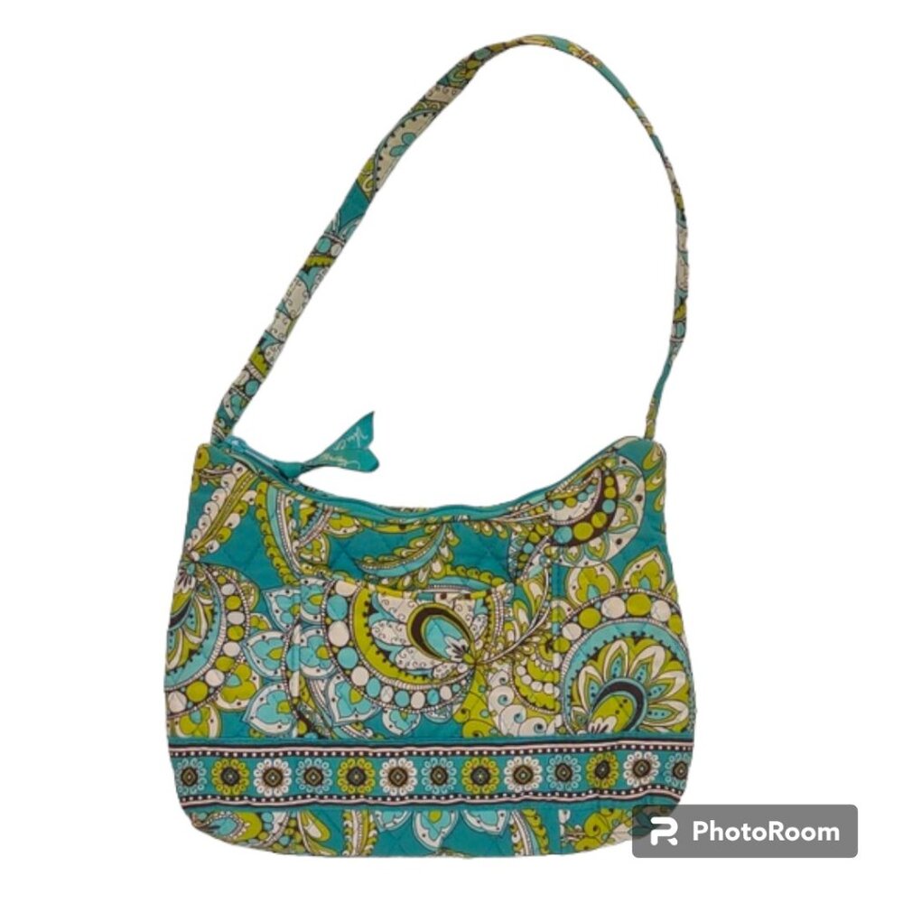 Vera Bradley Retired Pattern Peacock Green Teal Blue Small Shoulder Hobo Purse